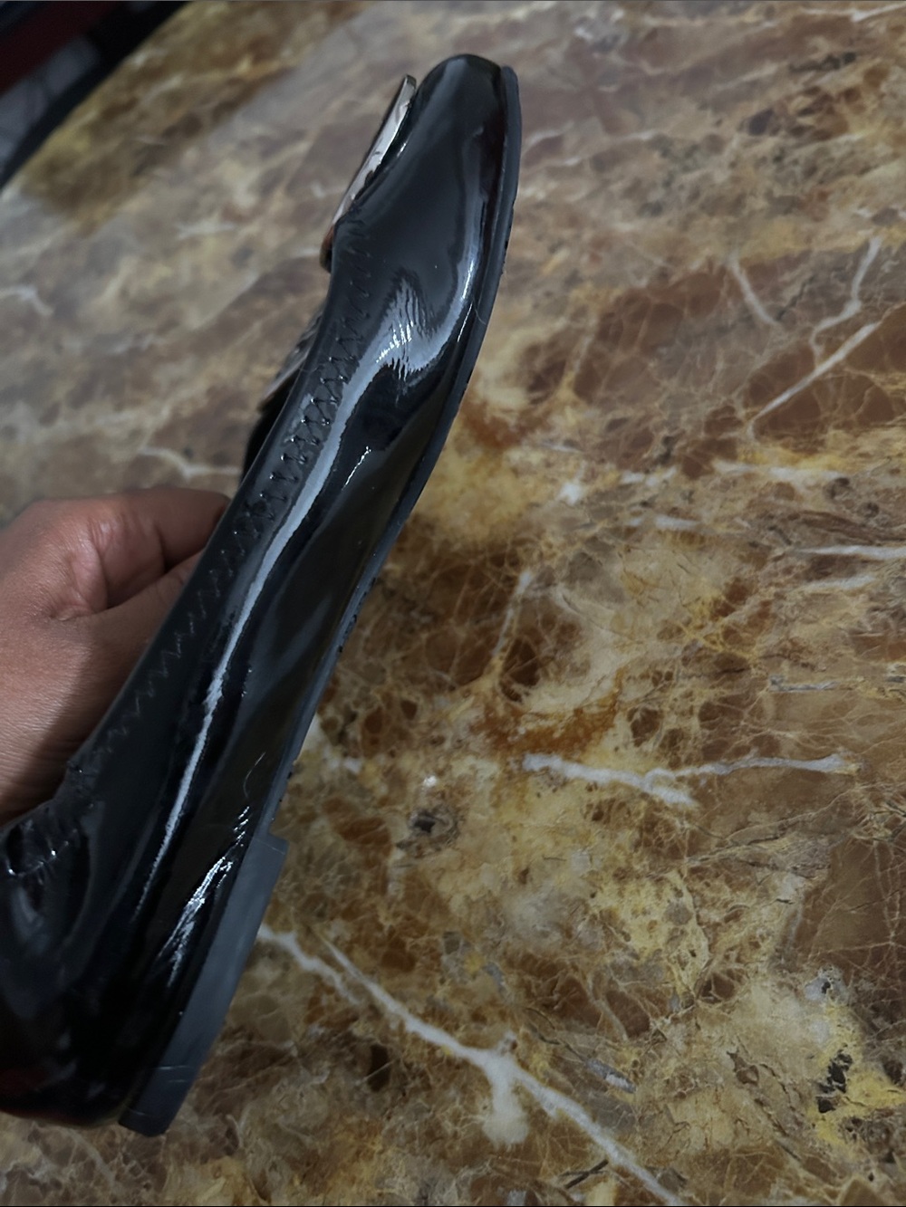 Tory Burch Black Patent Leather Logo Ballet Flats with Silver Emblem, size 7.5 - Picture 7 of 7